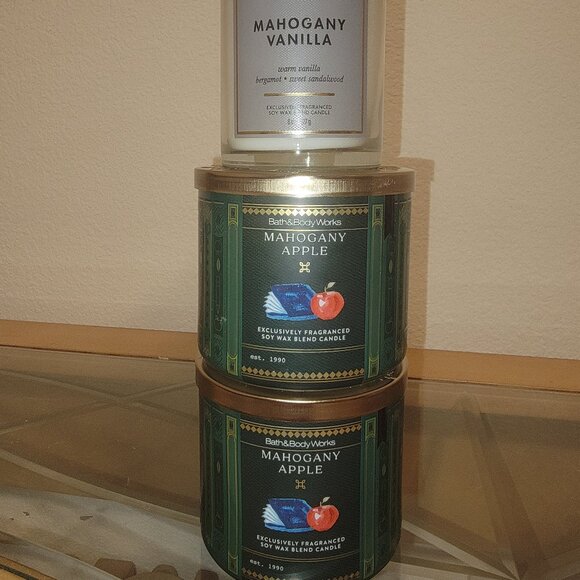 π SOLD NWT BATH & BODY WORKS MAHOGANY APPLE & MAHOGANY VANILLA BUNDLE - Picture 3 of 4